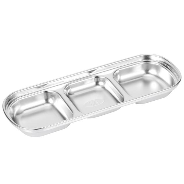 3 Grids Stainless Steel Sauce Dish Snack Plate Dipping Bowl Kitchenware