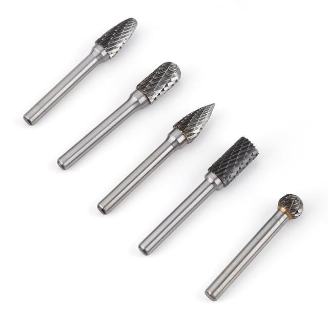 5 Pcs Tungsten Steel Rotary Cutter Set 10mm Head Burr Kit for Grinder Tools