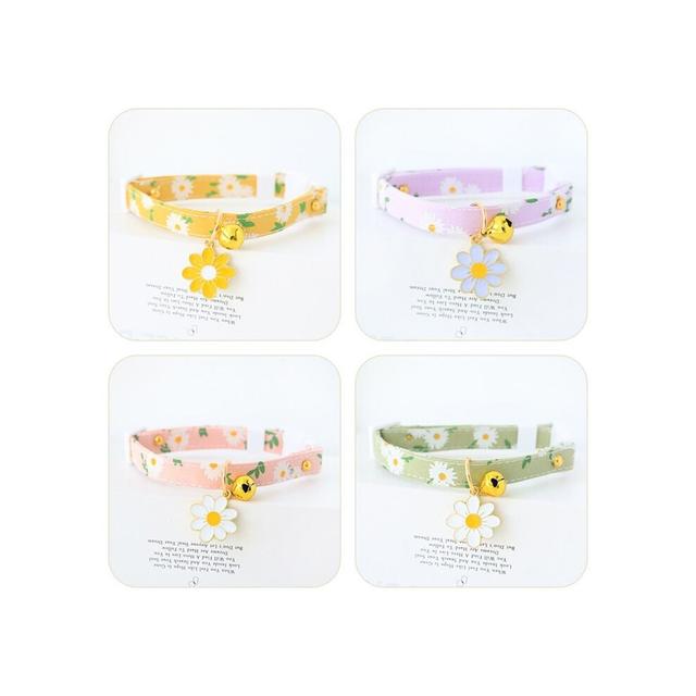 4 Pcs Kitten Collar with Bell, Adjustable 18-30cm, Anti-Choke Cat Collar, Cute Flower Style, Decorative Cat Collar