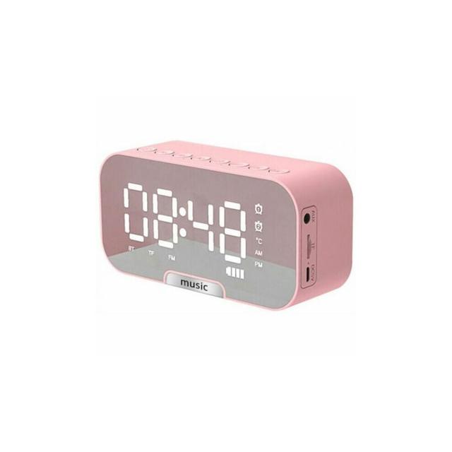 in 1 Multifunctional Clock, BT Speaker, FM Radio, Digital Mirror Alarm Clock, Temperature Display, Rechargeable - Pink