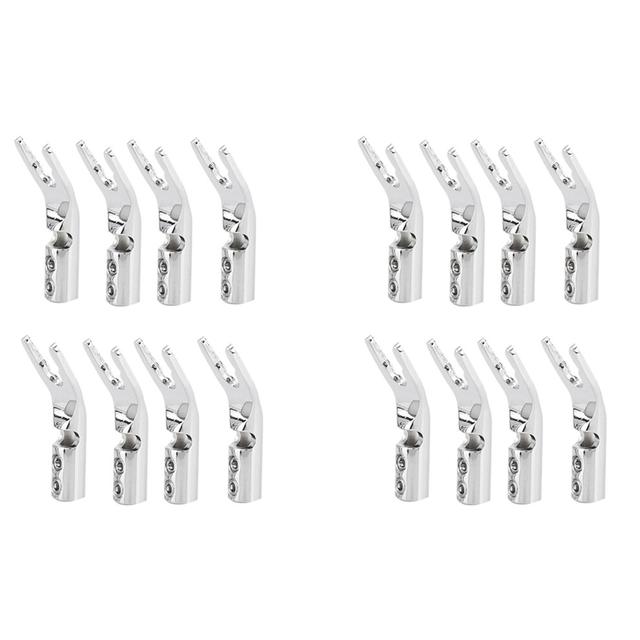 Screw Fork HiFi Speaker Spade Connector Plugs-Silver