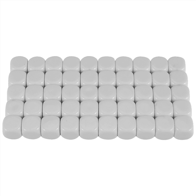 50 Pack 16MM Blank White Dice Set Acrylic Rounded D6 Cubes for Game,Party,Fun,DIY Sticker and Math Teaching