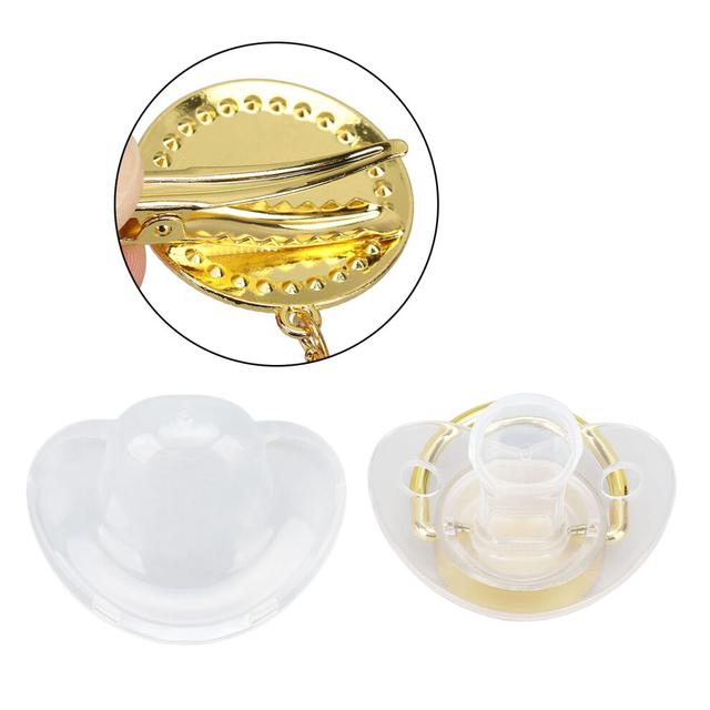 Safe Golden Rhinestone Pacifier with Metal & Silicone for Baptism