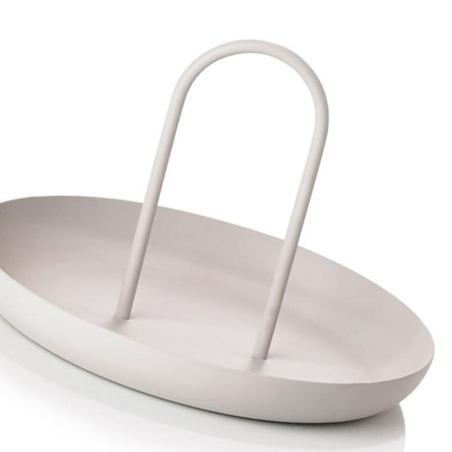 Round Metal Serving Tray with Handle, Grey, 140g, Portable