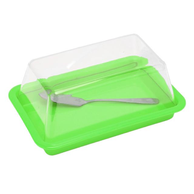 Green Plastic Butter Storage Box with Knife, 18x11.5x8cm