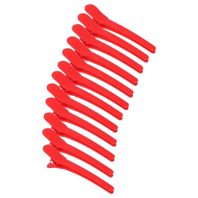 12Pcs Red NonSlip Duckbill Hair Clips for Salon & Makeup Styling