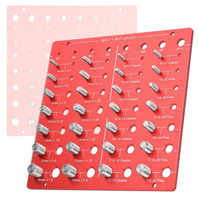 Thread Nut Bolt Size Checker Aluminum Alloy Gauge for Metric & Imperial Sizes
