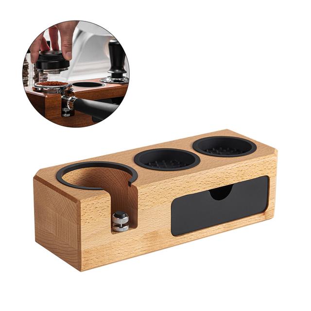 Wooden Espresso Tamper Holder 51-58mm Dual Slots Countertop Organizer