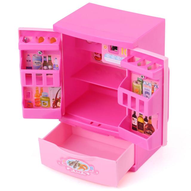 Mini Kids Role Play Refrigerator Toy, Rose Red, 7.5x6x12cm