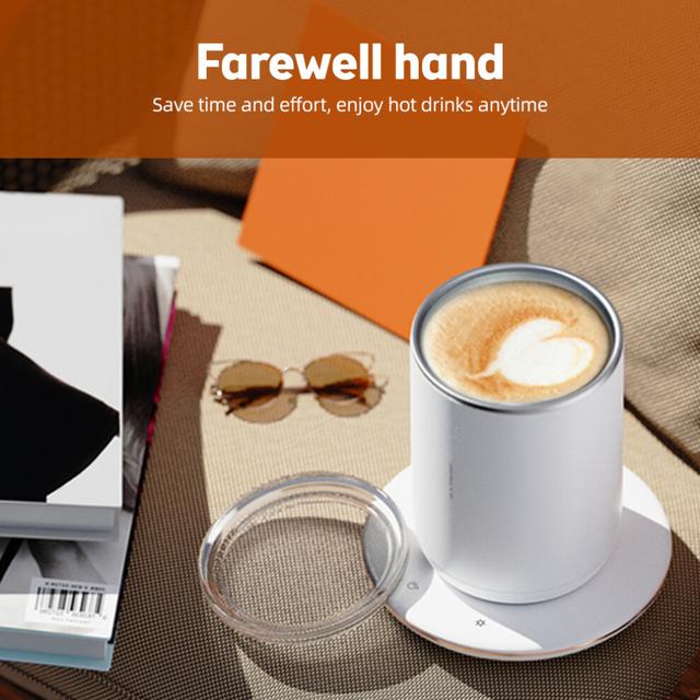 2 In 1 Self Stirring Mug with 131 Warmer 300ml Insulated Steel Cup