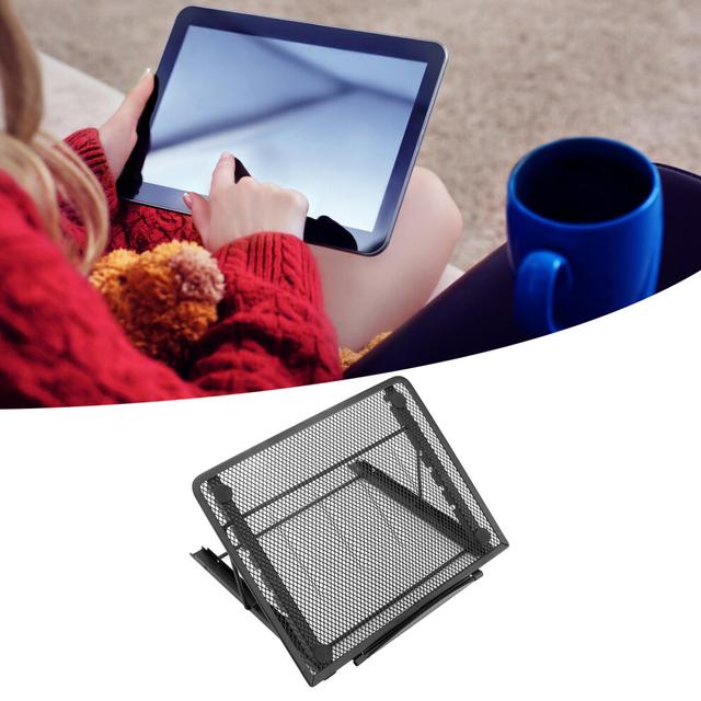 Adjustable Metal Laptop Stand 24x19x1.7cm Black Foldable Cooler Laptop Holder