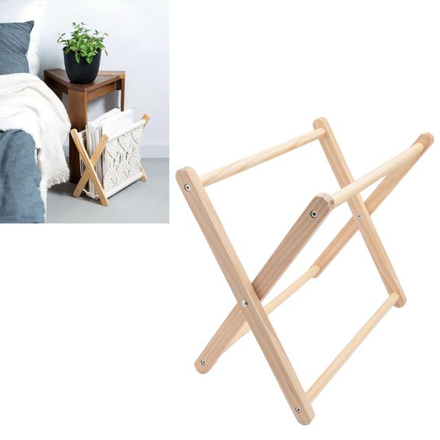 Macrame Magazine Rack Beech Wood Decor 37x35cm Storage Holder
