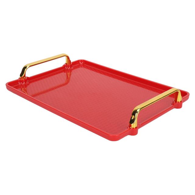 Red Decorative Plastic Tray with Handles - Elegant Indoor & Gift Use