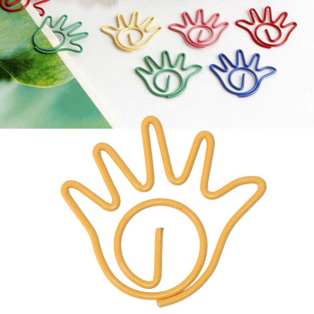 100Pcs Metal Hand Shaped Rustproof Paper Clips for Office School Yellow