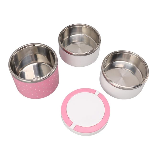 Stackable Stainless Steel Thermal Lunch Box, Pink, 3 Layers