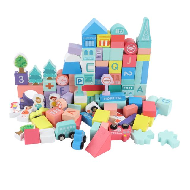 Compact City Construction Puzzle Set with Wooden Blocks