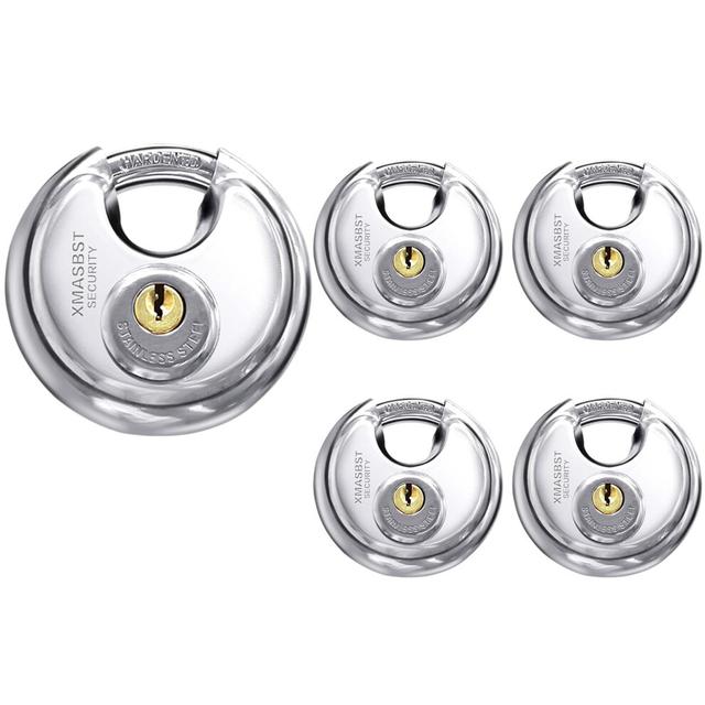 5-Pack Stainless Steel 304 Discus Padlocks 2-3/4 Inch Wide Waterproof Rustproof Storage Lock with Brass Keys for Outdoor Use