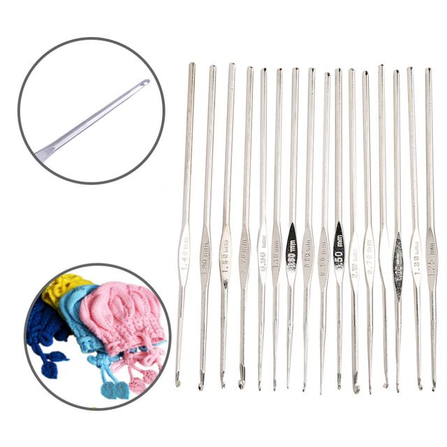 16Pcs Metal Crochet Hooks Set, Alloy Sewing Needle Kit 12.2cm