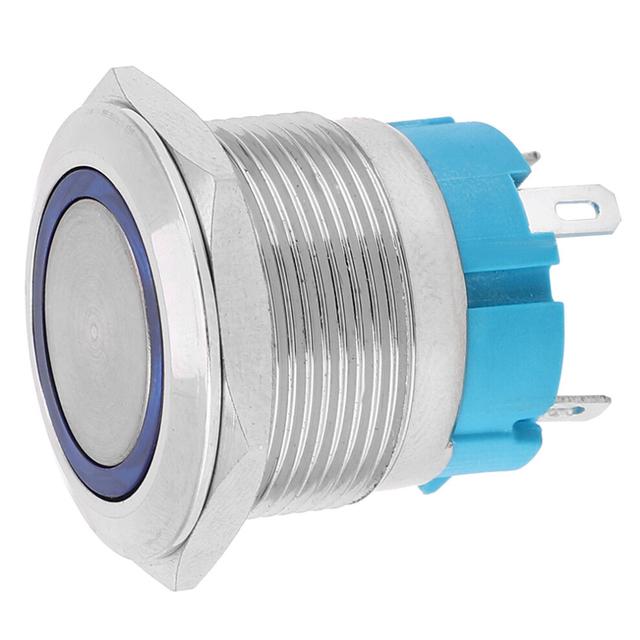 2PCS 4 Pin Self Locking Push Button Switch 22mm IP65 Blue 3-6VDC