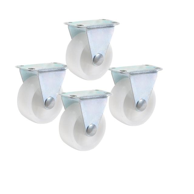2 Inch White Fixed Caster Wheels - 4 Pcs Lot Plastic Directional Pulley for Furniture, Bookcases, and Small Items
