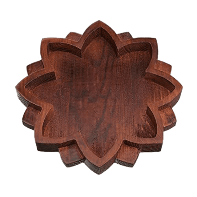 Lotus Crystal Tray Wooden Lotus Shape Crystal Display Tray