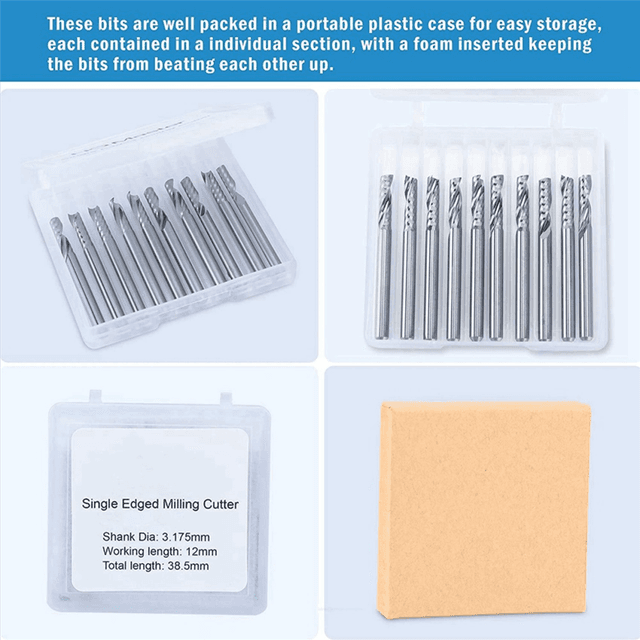 10 Pack CNC Router Bits 1/8 inch Shank Spiral Upcut Bit