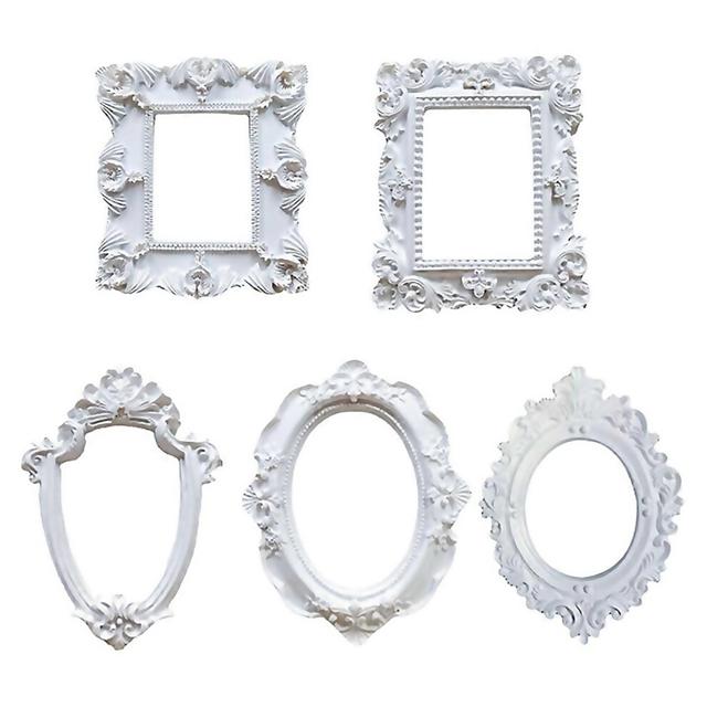 For 5pcs Mini Frames Small Vintage Flower Oval Rectangle Baroque Frames Table Top Frame For Holid Wh