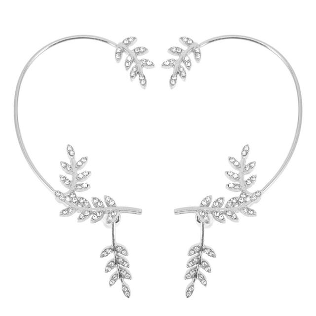 1pair Rhinestone Ear Bone Clips Leaves Ear Jewelry