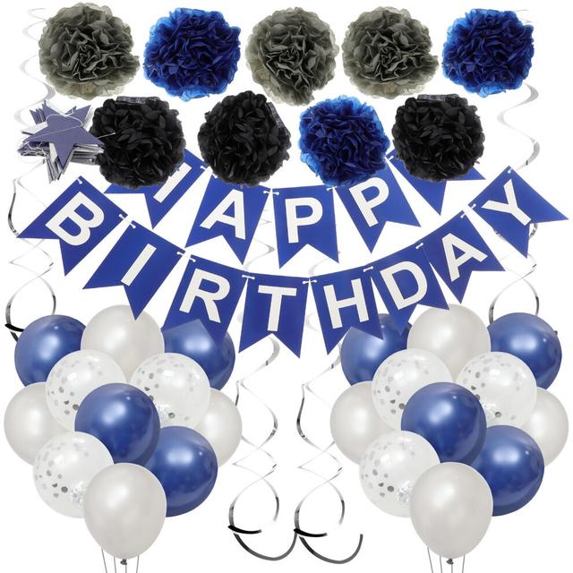 3sets Navy Blue Happy Birthday Party Decorations