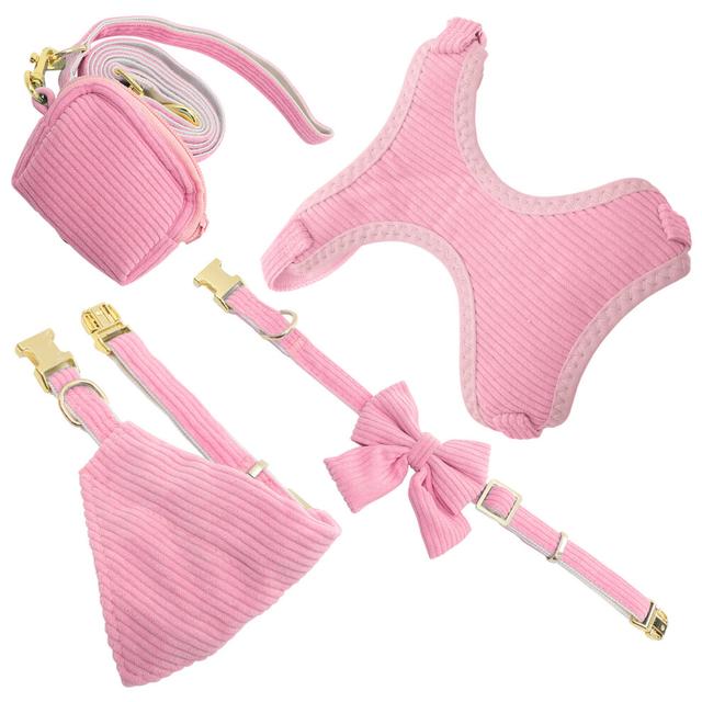 1set Small Dog Collar Harness Leash Pet Vest Bandana Poop Bag Holder