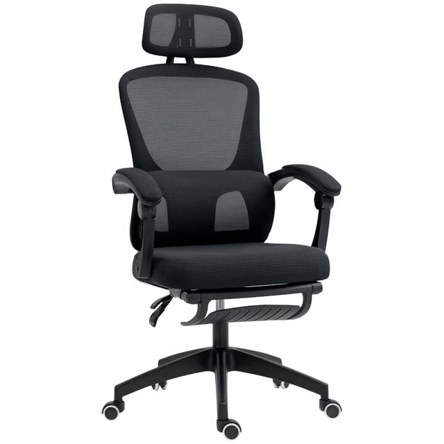 Ergonomic Mesh Office Chair with Adjustable Lumbar Support and Headrest Reclining Swivel Desk Chair Black High Back Footrest