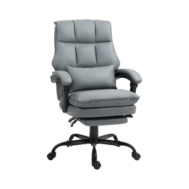 Grey Faux Leather Reclining Office Chair with Footrest Ergonomic Design Adjustable Seat and Support for Home or Workspace Use