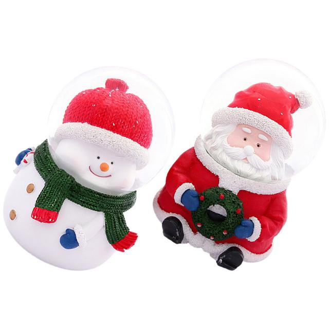 2pcs Snowman Santa Claus Resin Crystal Ball Xmas Decor