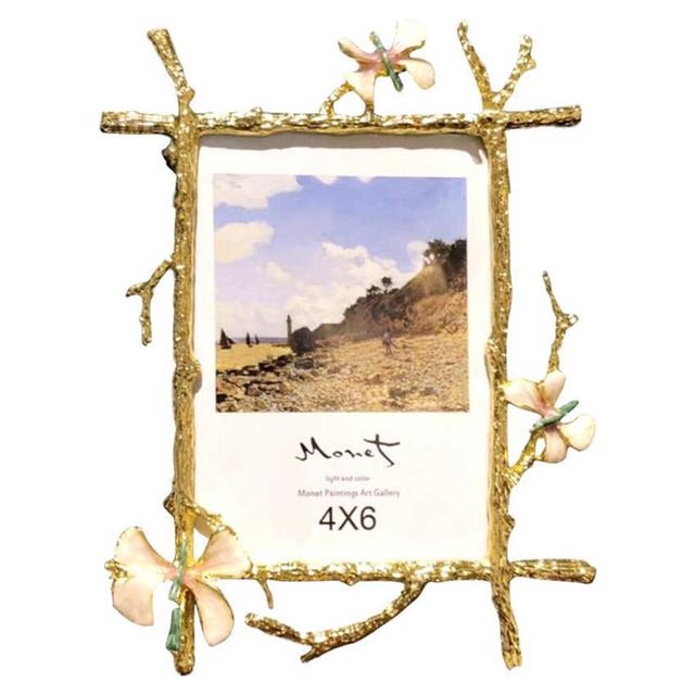 1pc Golden Photo Frame with Butterflies Decor