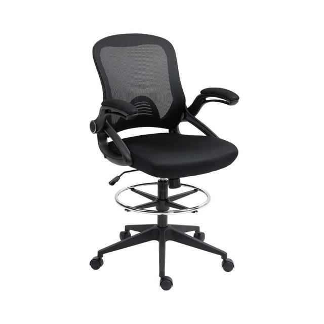 Drafting Chair with Flip-up Armrest Mesh Office Stool with Foot Ring 360 Swivel & Height Adjustable for Standing Desks Black