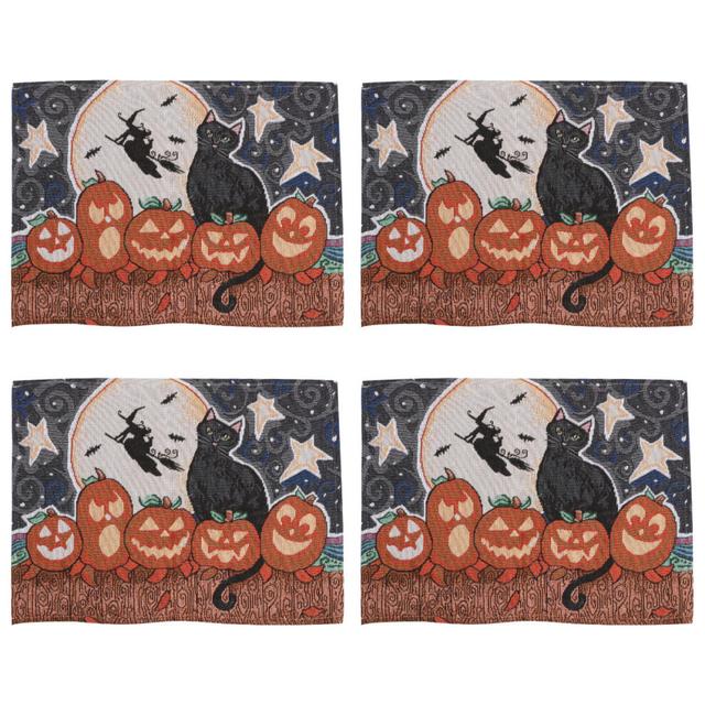 8 Pcs Halloween Pumpkin Cat Pattern Coaster Table Mat