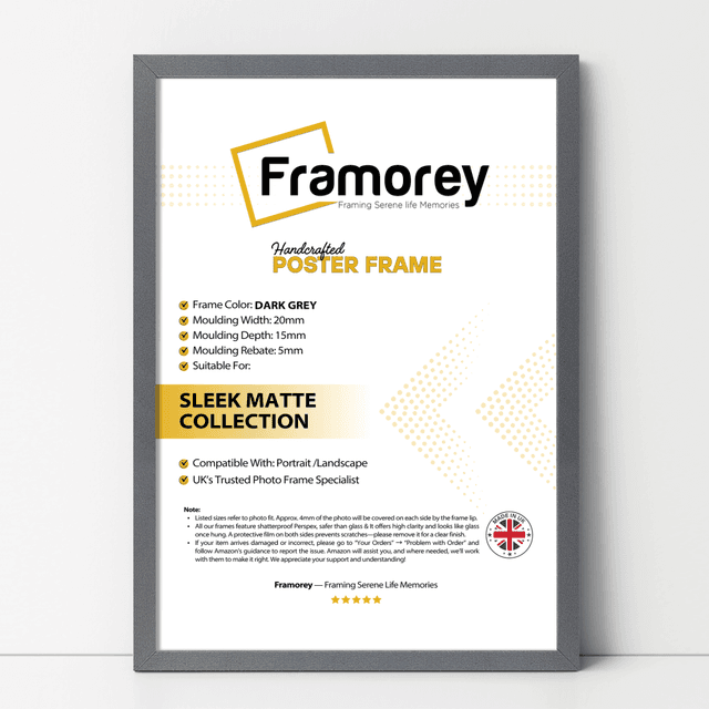 (18x12 Inch) Thin Matt Dark Grey Picture Frame / Wall Art Frames / Flat Wooden Effect Poster Frame