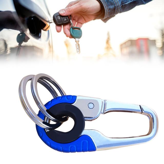 Rust-Resistant Stainless Steel Car Keychain with 2 Metal Rings, Blue