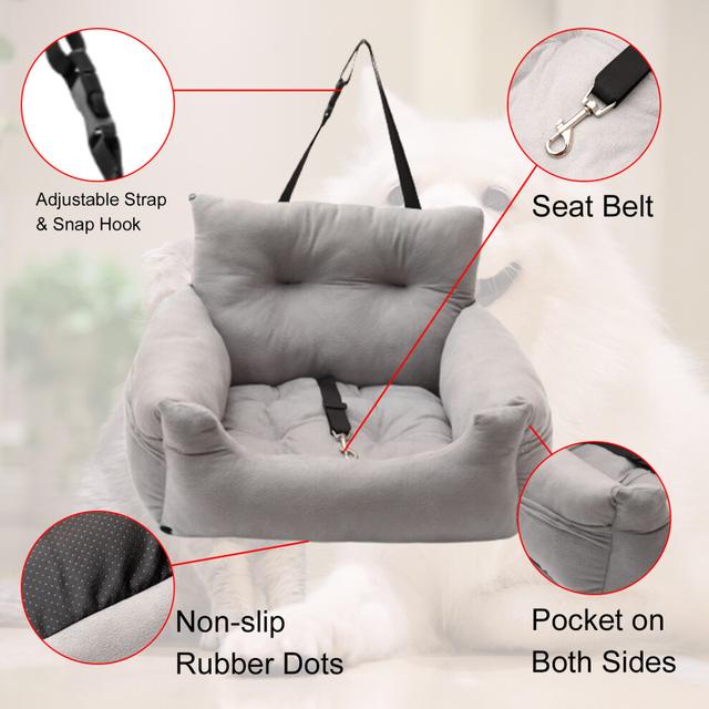 Multifunctional Dog Car Seat Bed with Safety Belt & Storage â 32x50x55cm