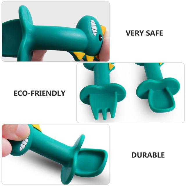 Silicone Spoons And Forks Green For Babies Meal Time 1 Set