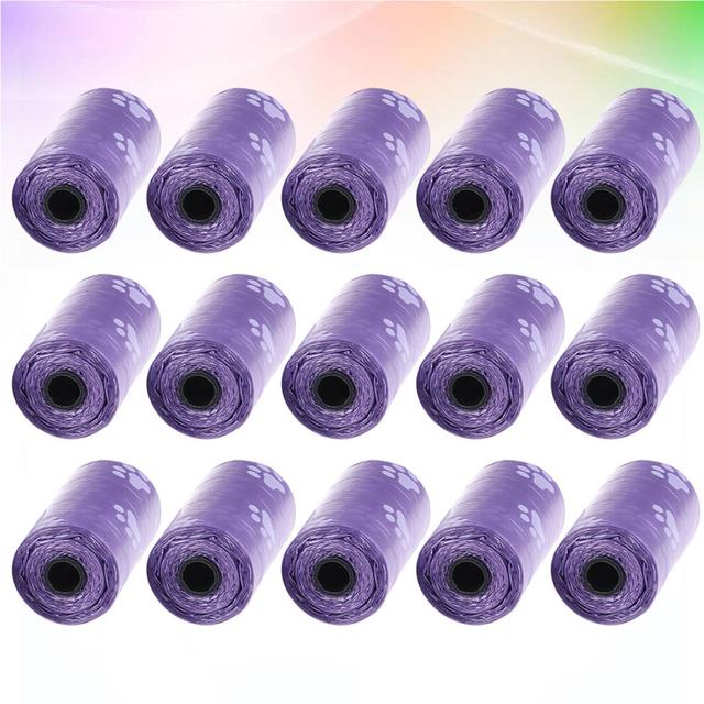 15 rolls pet claw printed waste bags with pouch, purple disposable