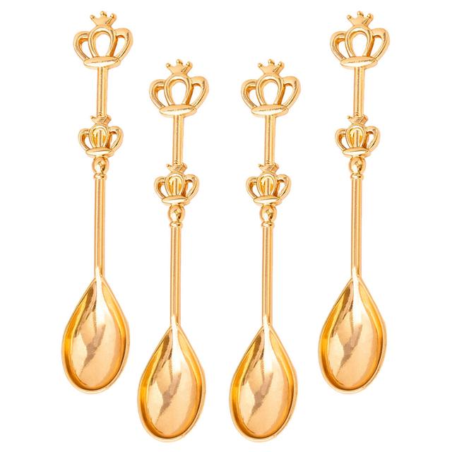 4pcs stainless steel coffee spoons, golden cake serving set