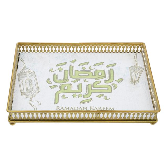 1pc golden square metal tray for muslim eid party holiday use