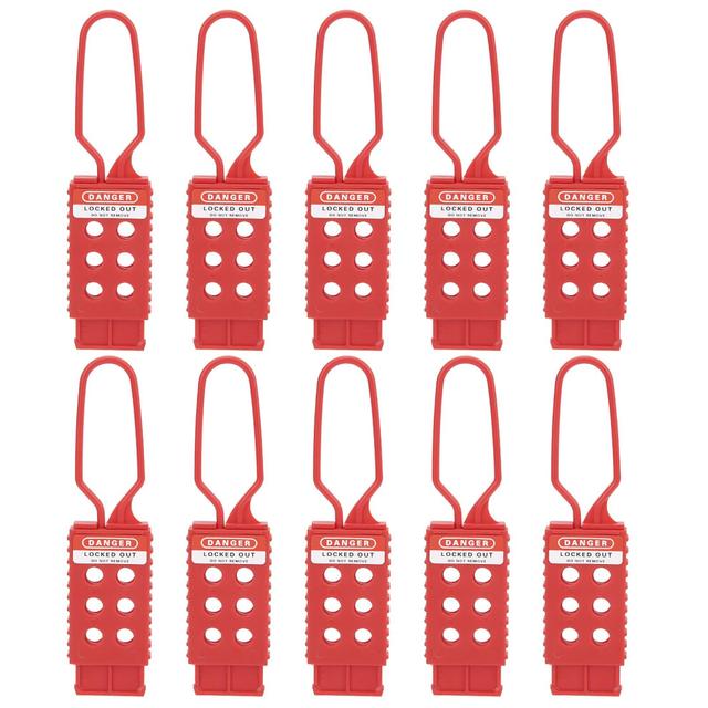Safety Curtain Locking Hasp 6-Hole Insulating Nylon Red Color For Industrial Devices Maintenance 10 Pcs