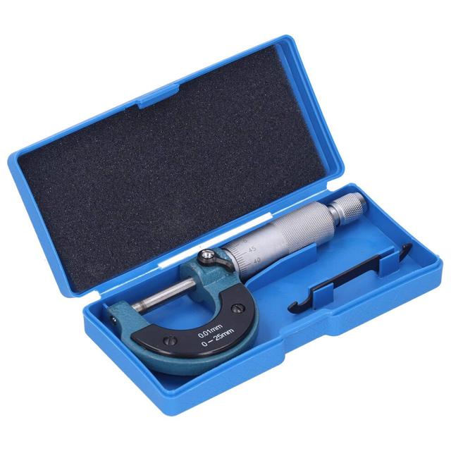 Outside Micrometer 0-25mm, 0.01mm Resolution, Thread Scale, High Precision Measuring Tool, Steel 40