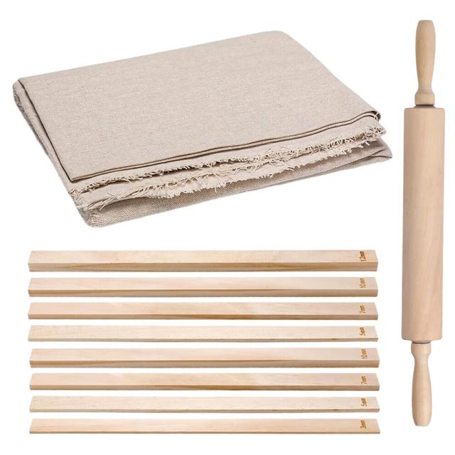 12 Pcs Pottery Tools Include 1 Wood Rolling Pin Sculpting Polymer Clay Tools 1 Pottery Wedging Board/Linen Tablecloth