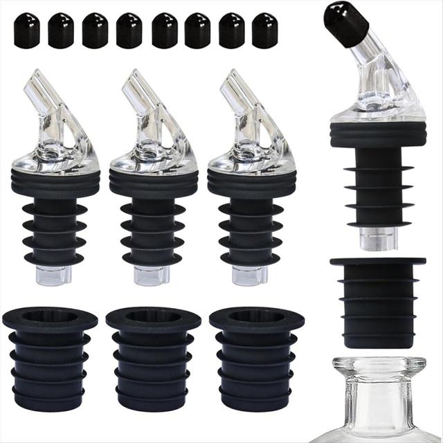 Olive Oil Pour Spout Set for Dispensers - Leak-Proof, Adaptable to Various Bottle Sizes, Includes 8 Black Lid Caps