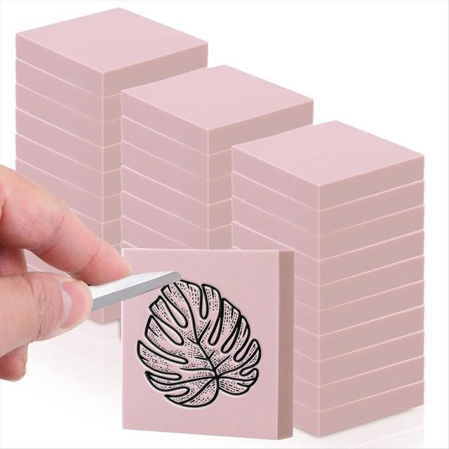 Rubber Carving Blocks, 2 X 2 Inches, 30 Pieces, Pink, for Printmaking and Stamp Making