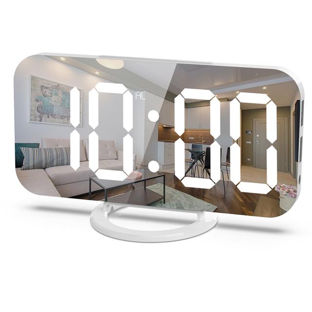 Digital Alarm Clock, Modern Decorative LED Mirror Alarm Clock With Dual USB Charger Ports And Auto Dimming Feature For Young Girls' Bedroom
