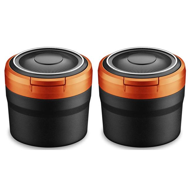 2X Portable Ashtray with LED Light Auto Moke Cup Holder Ash Tray for Car Smokeless Ashtrays Accessories,Black+Orange